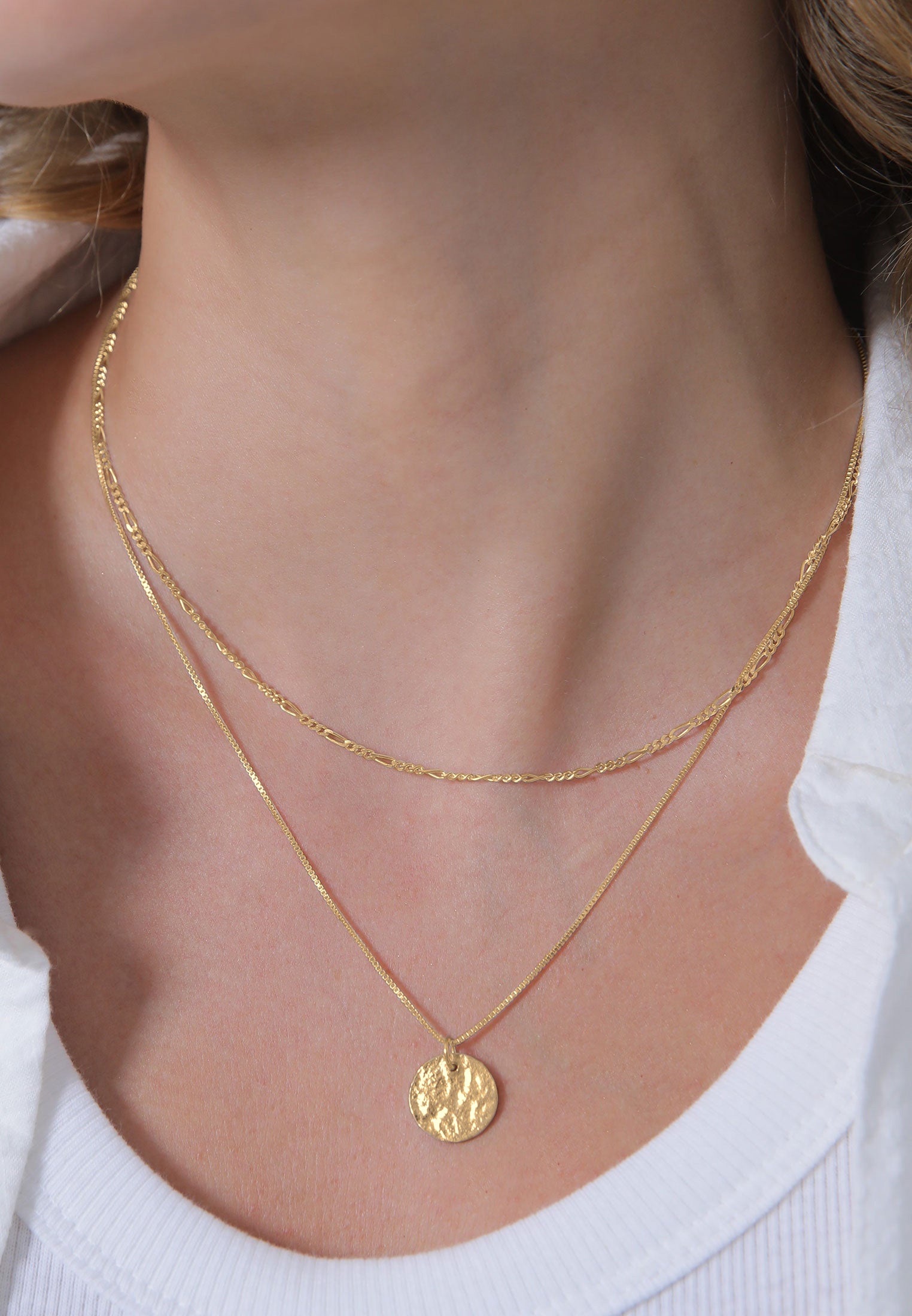 Gold Perhiasan Wanita Perak Asli - Silver Kalung  Layer Platelet Boho Lapis Emas