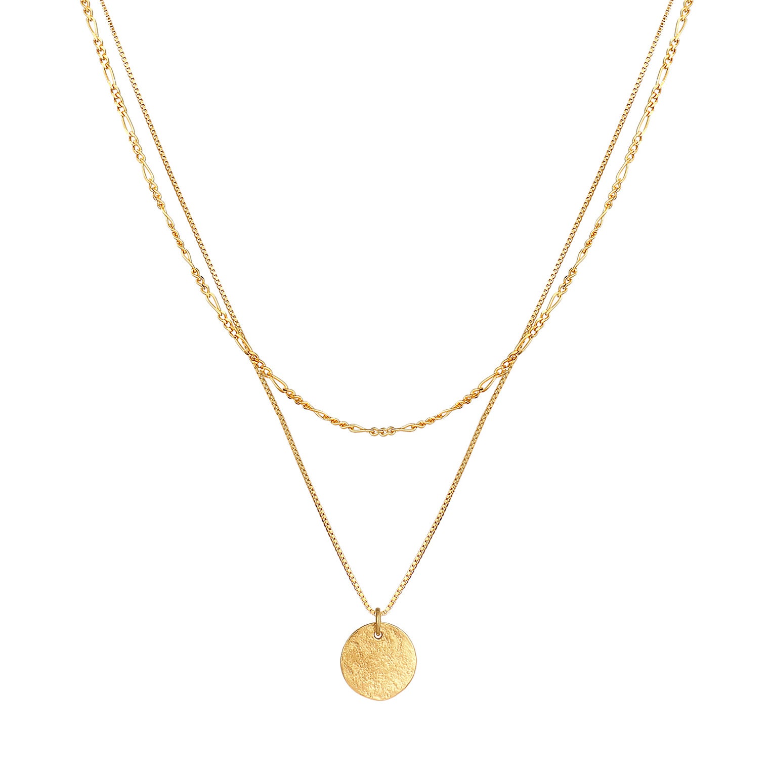 Gold Perhiasan Wanita Perak Asli - Silver Kalung  Layer Platelet Boho Lapis Emas