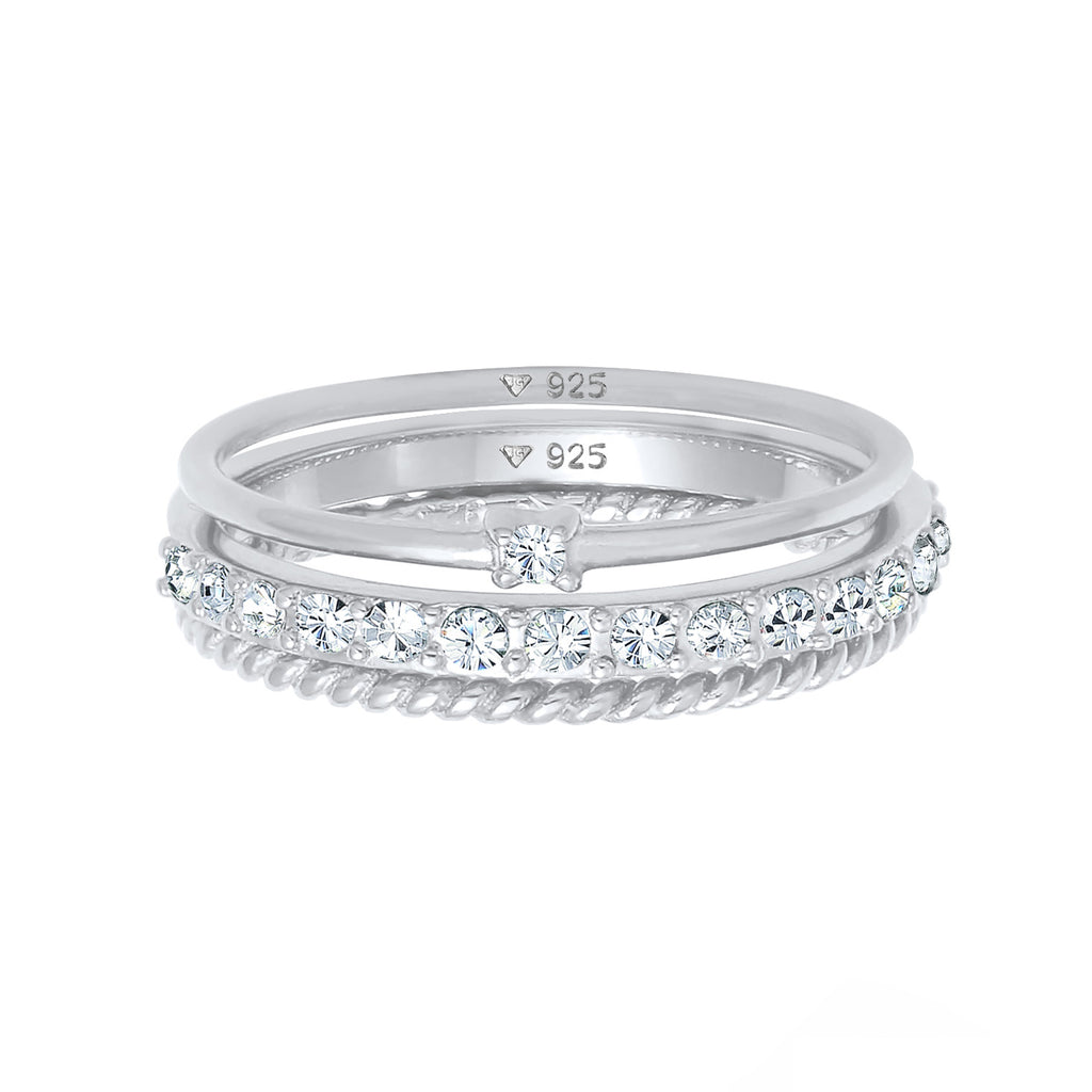 Silver Cincin Perhiasan Perak 925 Wanita Stacking Elegant Crystals