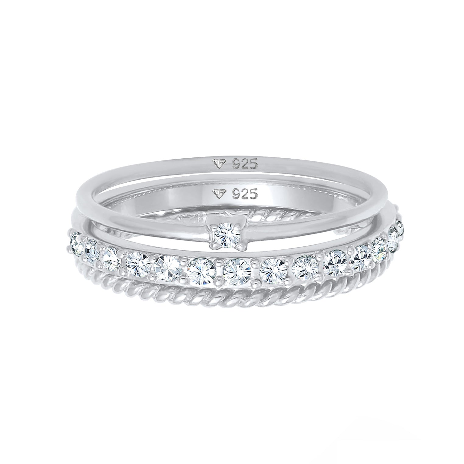 Silver Cincin Perhiasan Perak 925 Wanita Stacking Elegant Crystals