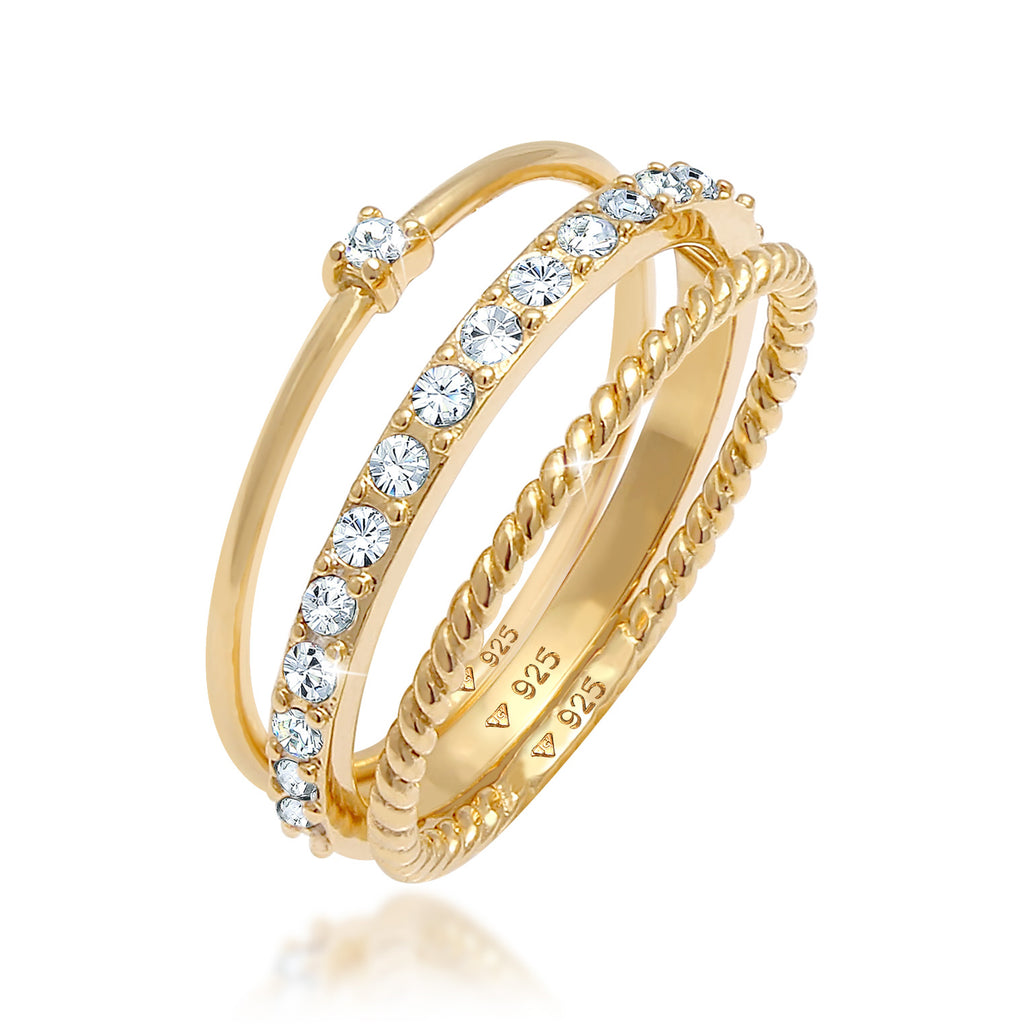 Layered Stack Crystal Ring Set 925 Silver Gold Plated – Embellished with Crystals by Swarovski®