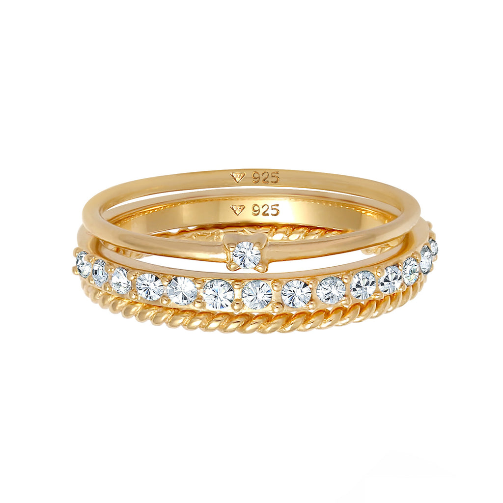 Gold Cincin Perhiasan Perak 925 Wanita Stacking Elegant Crystals Gold Plated