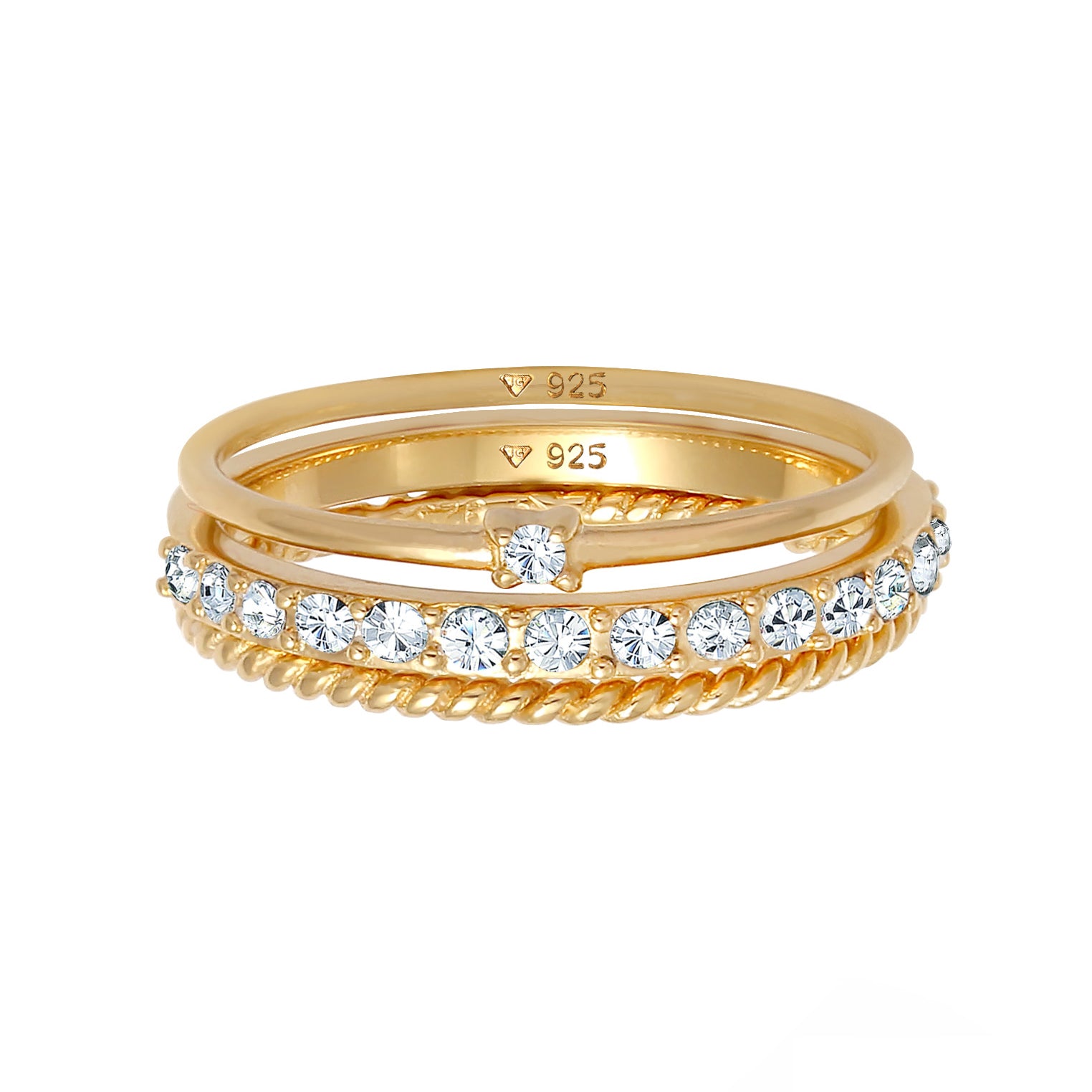 Gold Cincin Perhiasan Perak 925 Wanita Stacking Elegant Crystals Gold Plated