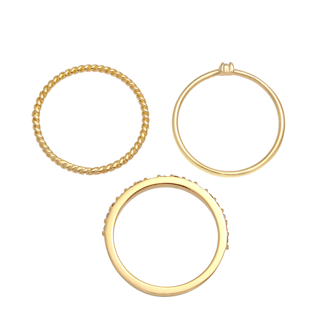 Gold Cincin Perhiasan Perak 925 Wanita Stacking Elegant Crystals Gold Plated