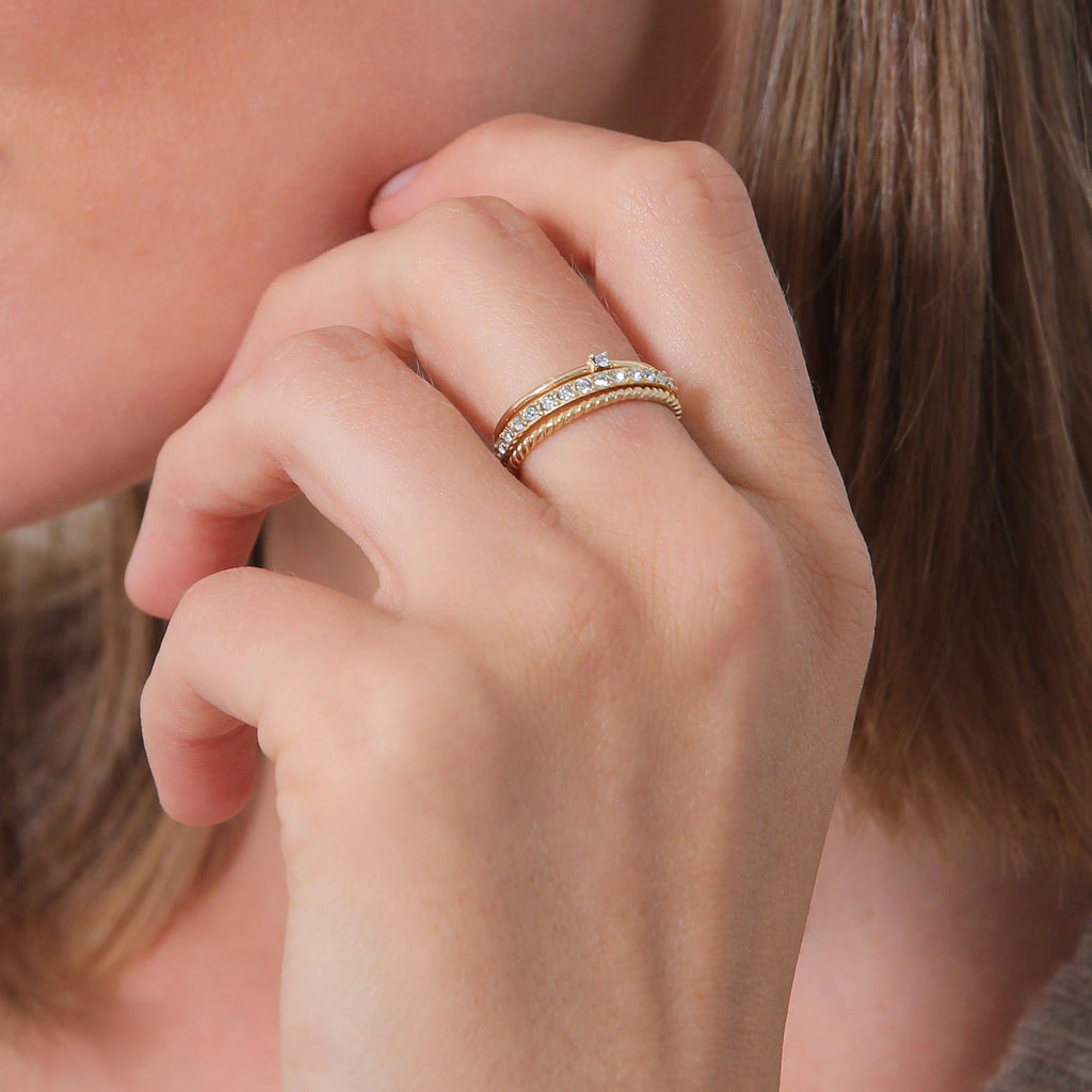 Gold Cincin Perhiasan Perak 925 Wanita Stacking Elegant Crystals Gold Plated