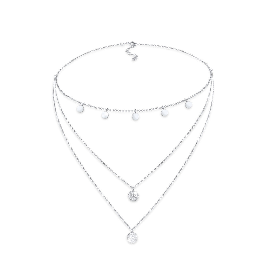 Silver Perhiasan Wanita Perak Asli - Silver Kalung  Choker Layer Circle Round Coin Vintage Trend