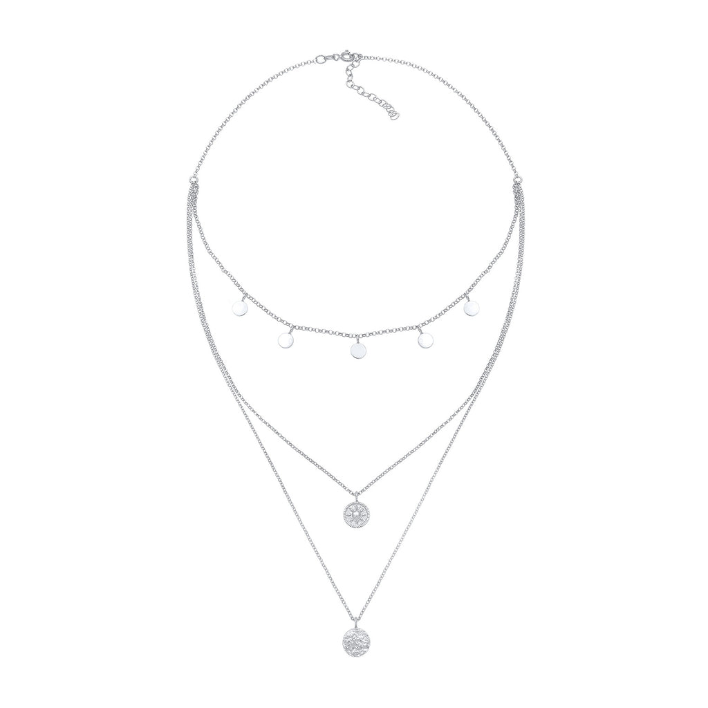 Silver Perhiasan Wanita Perak Asli - Silver Kalung  Choker Layer Circle Round Coin Vintage Trend