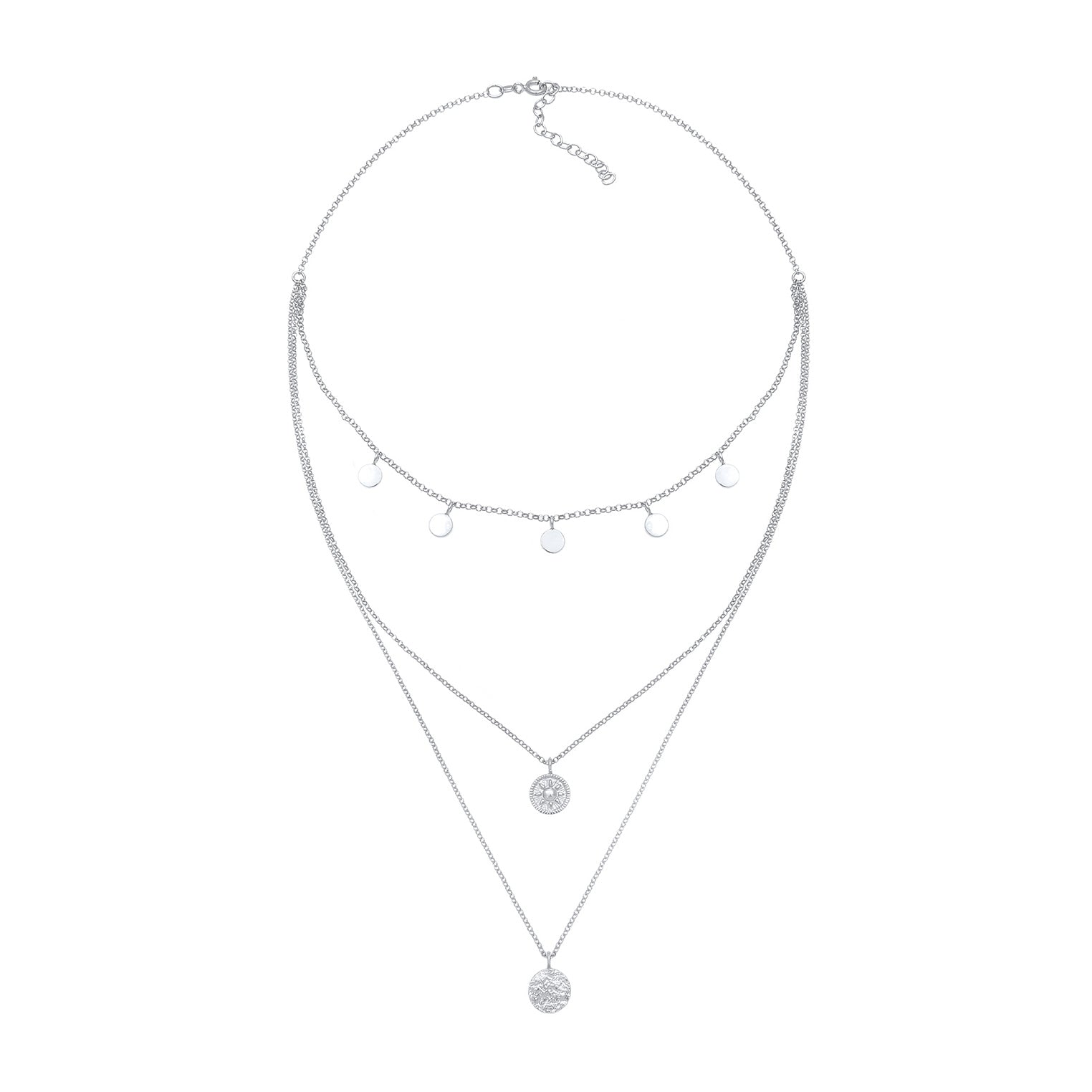 Silver Perhiasan Wanita Perak Asli - Silver Kalung  Choker Layer Circle Round Coin Vintage Trend