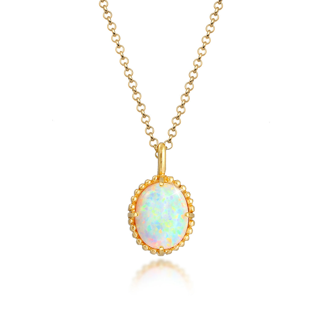 Gold Perhiasan Wanita Perak Asli - Silver Kalung  Vintage Trend Blogger Synthetic Opal Lapis Emas