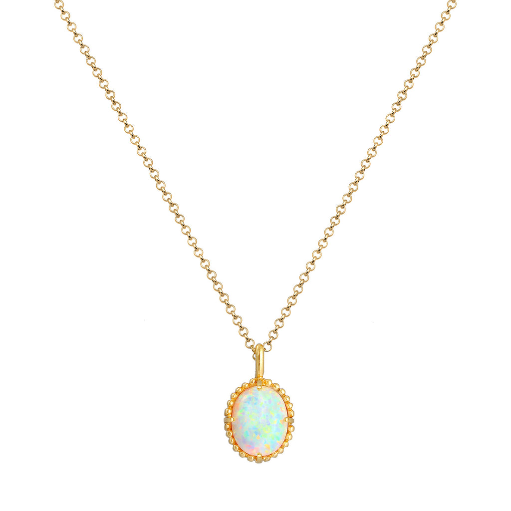 Gold Perhiasan Wanita Perak Asli - Silver Kalung  Vintage Trend Blogger Synthetic Opal Lapis Emas