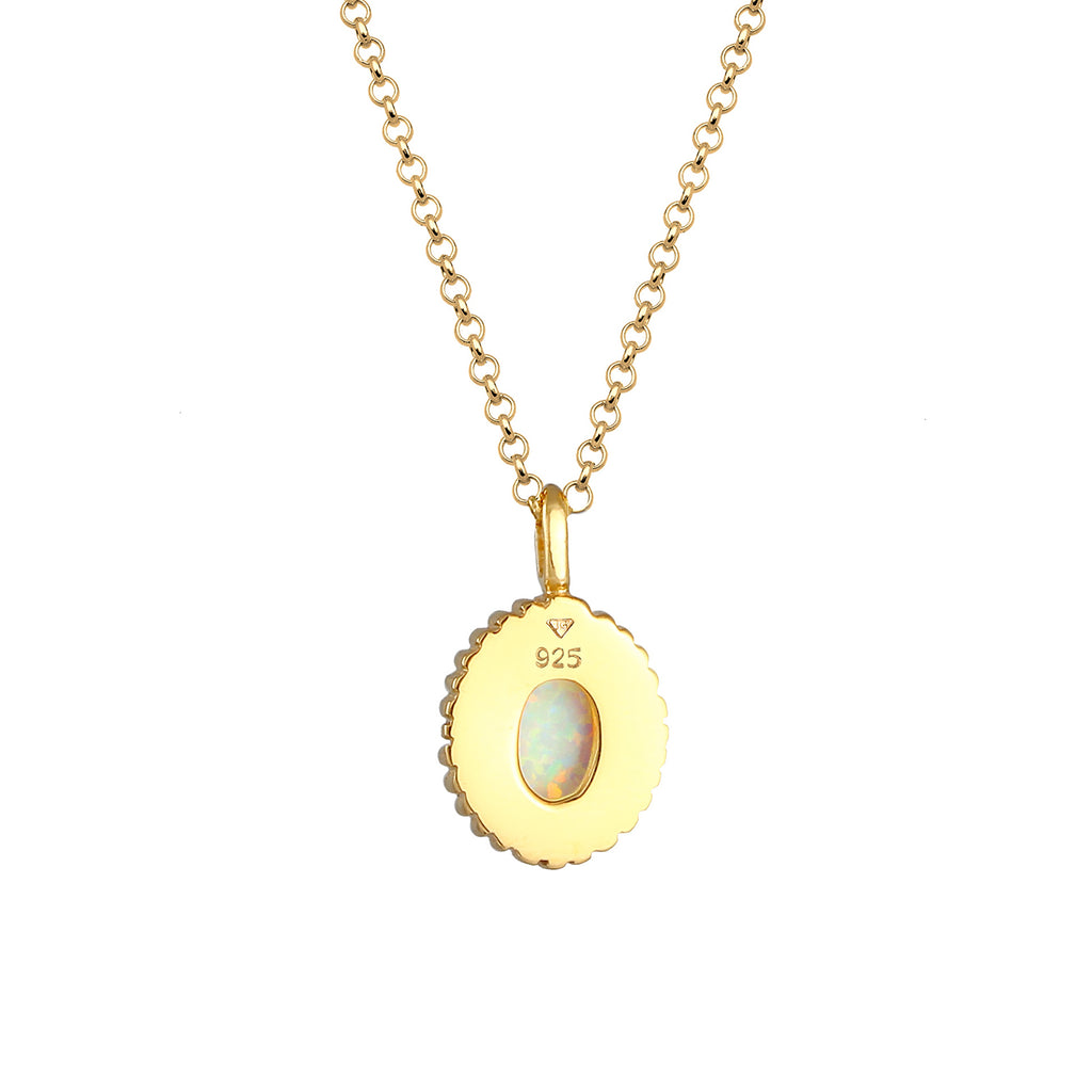 Gold Perhiasan Wanita Perak Asli - Silver Kalung  Vintage Trend Blogger Synthetic Opal Lapis Emas