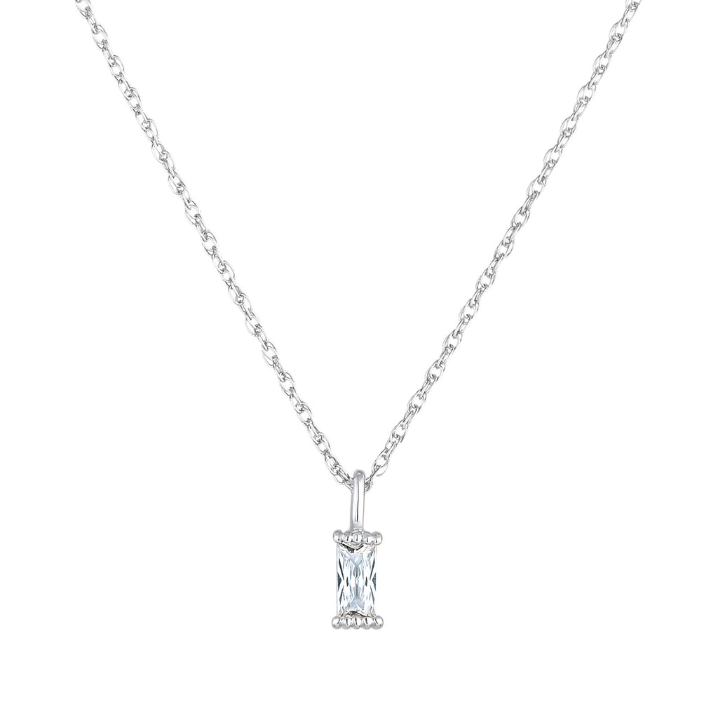 Silver Perhiasan Wanita Perak Asli - Silver Kalung  Solitaire Rectangle Link Chain Twisted Zirconia