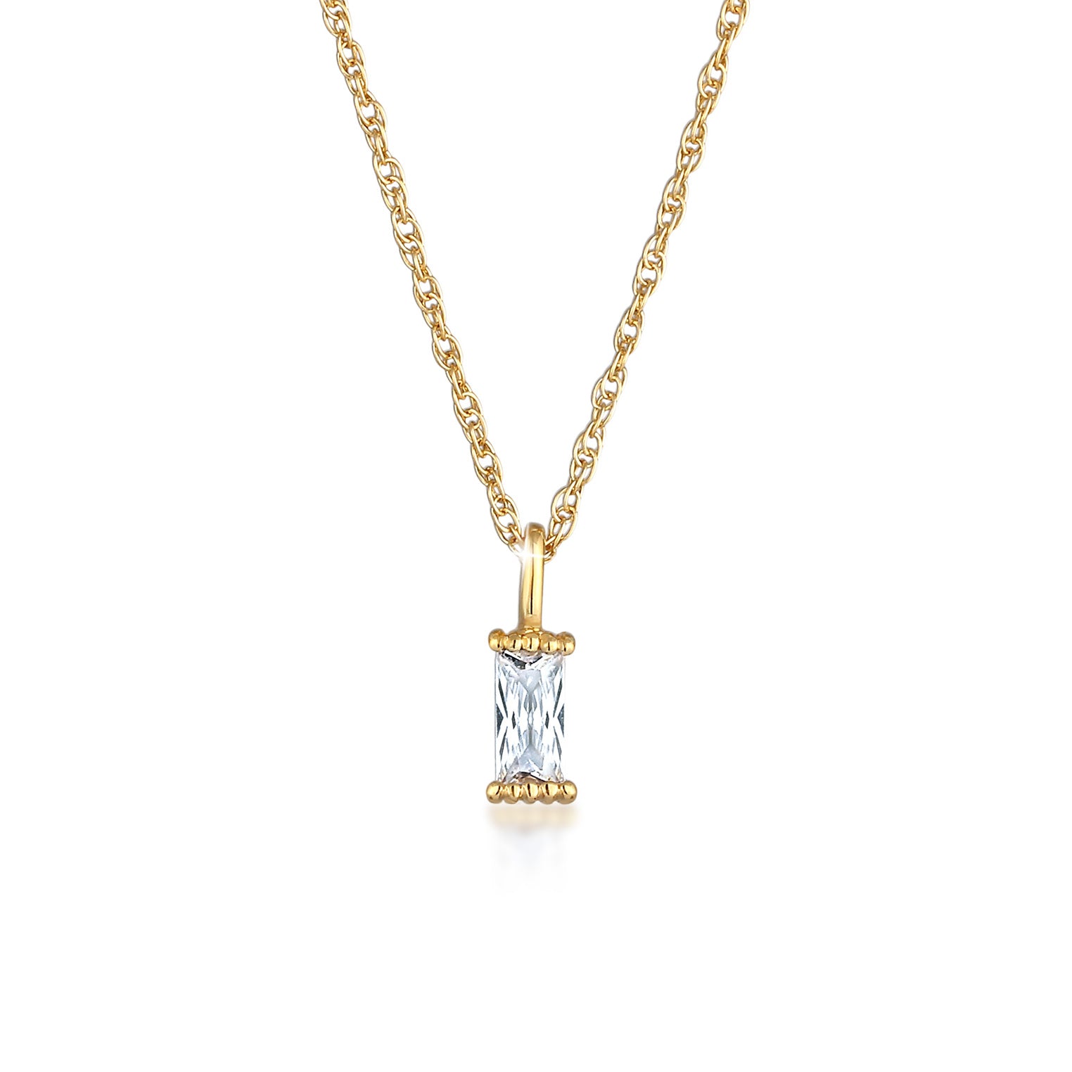 Gold Perhiasan Wanita Perak Asli - Silver Kalung  Solitaire Rectangle Link Chain Twisted Zirconia Lapis Emas