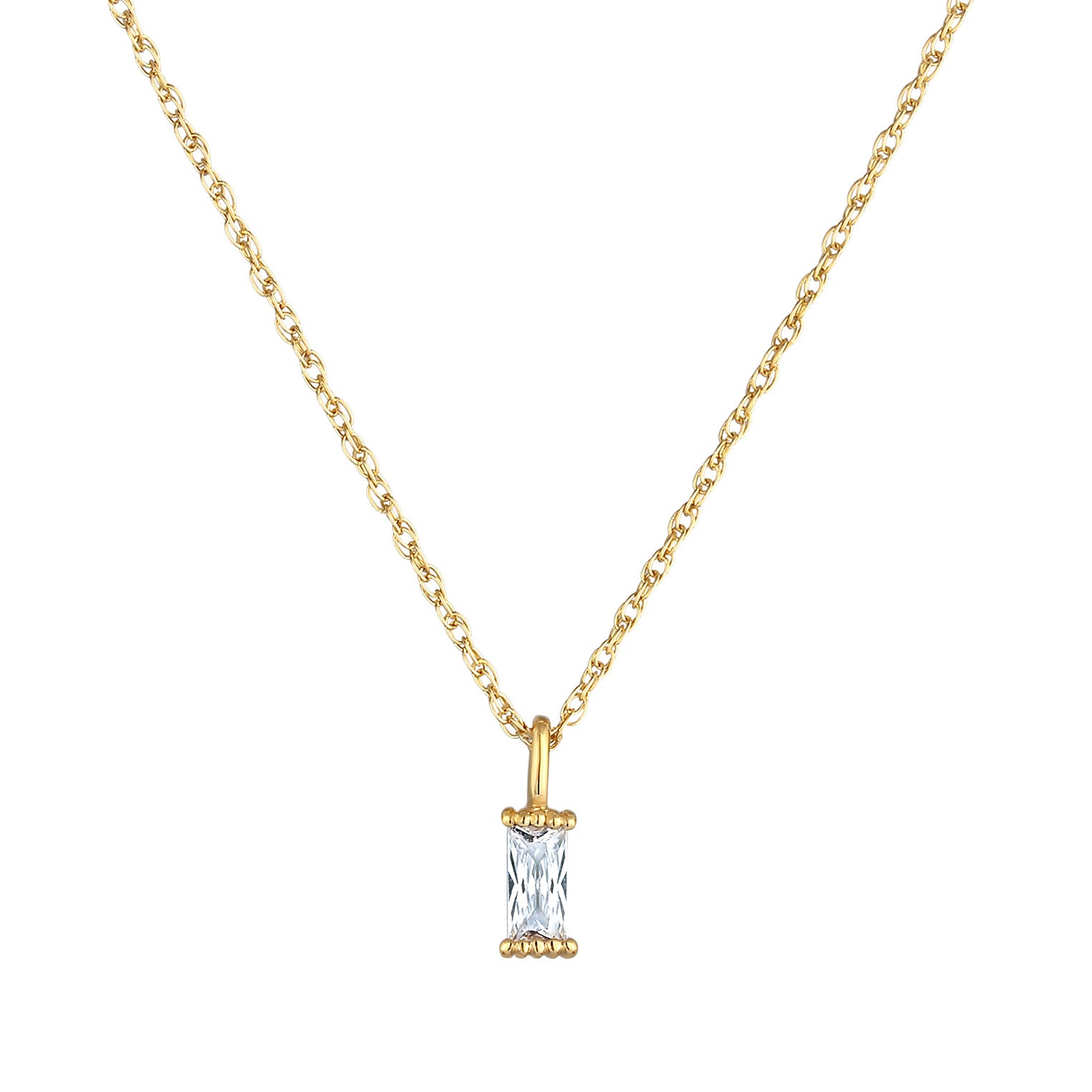 Gold Perhiasan Wanita Perak Asli - Silver Kalung  Solitaire Rectangle Link Chain Twisted Zirconia Lapis Emas