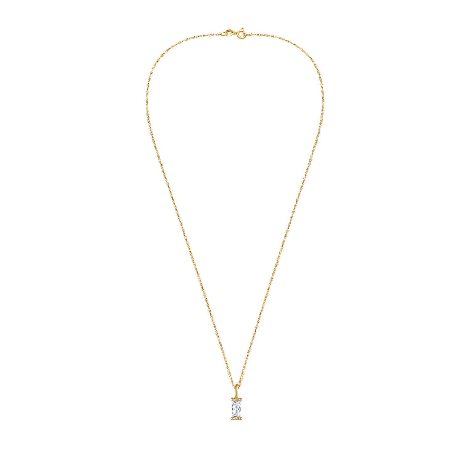 Gold Perhiasan Wanita Perak Asli - Silver Kalung  Solitaire Rectangle Link Chain Twisted Zirconia Lapis Emas