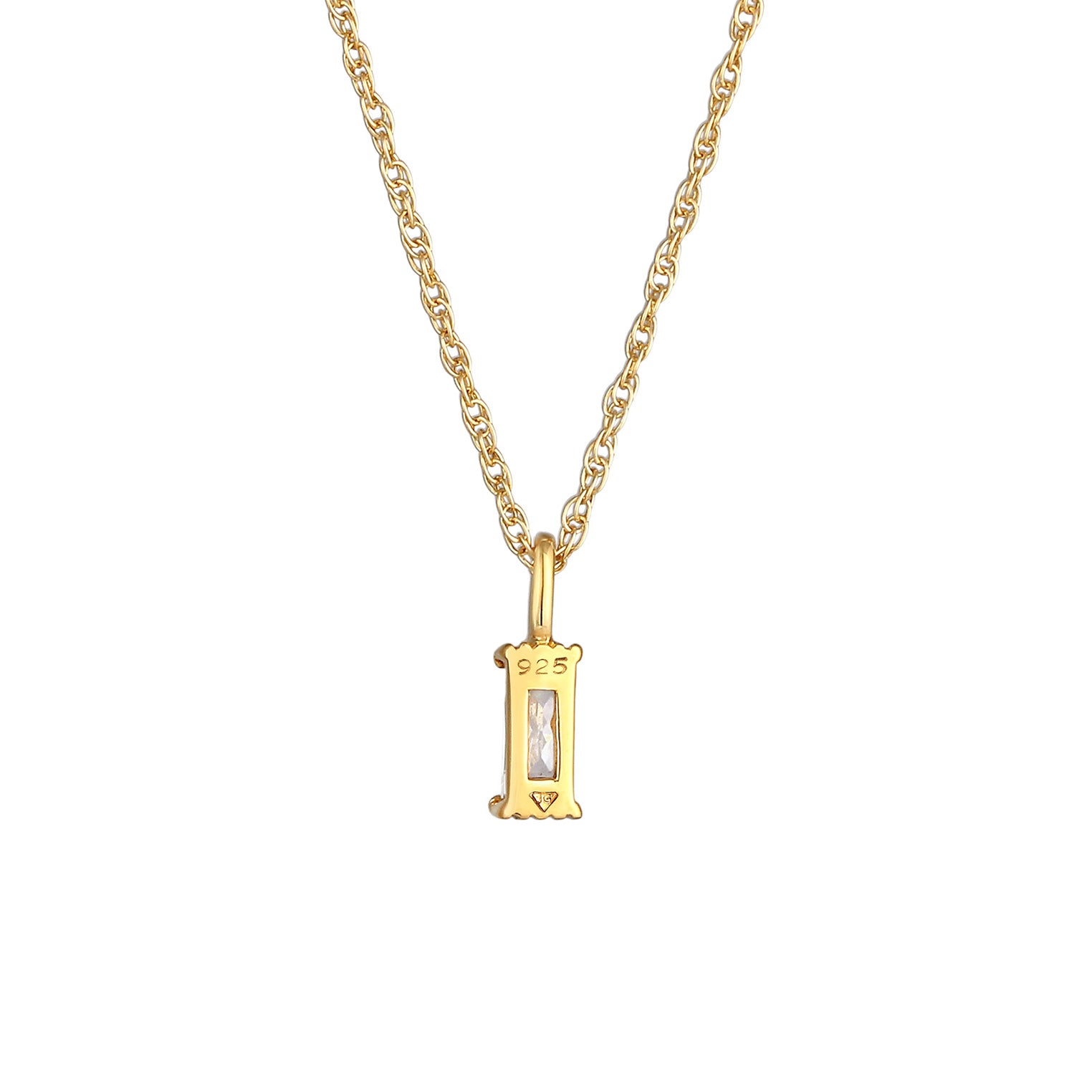 Gold Perhiasan Wanita Perak Asli - Silver Kalung  Solitaire Rectangle Link Chain Twisted Zirconia Lapis Emas