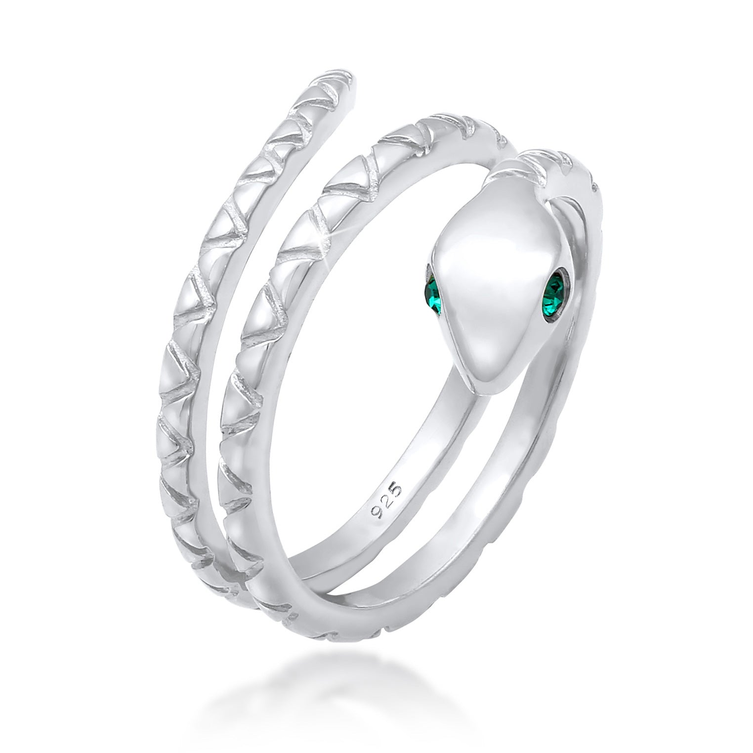 Cincin perak 925 dengan bentuk ular dan kristal hijau elegan Elli Jewelry