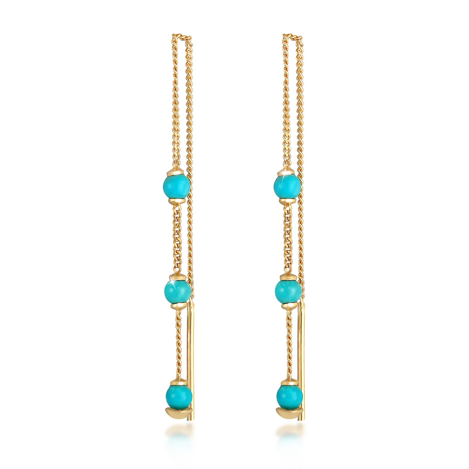 Gold Perhiasan Wanita Perak Asli - Silver Anting Pull Through Turquoise Trend Blogger Howlite Beads Gold Plated