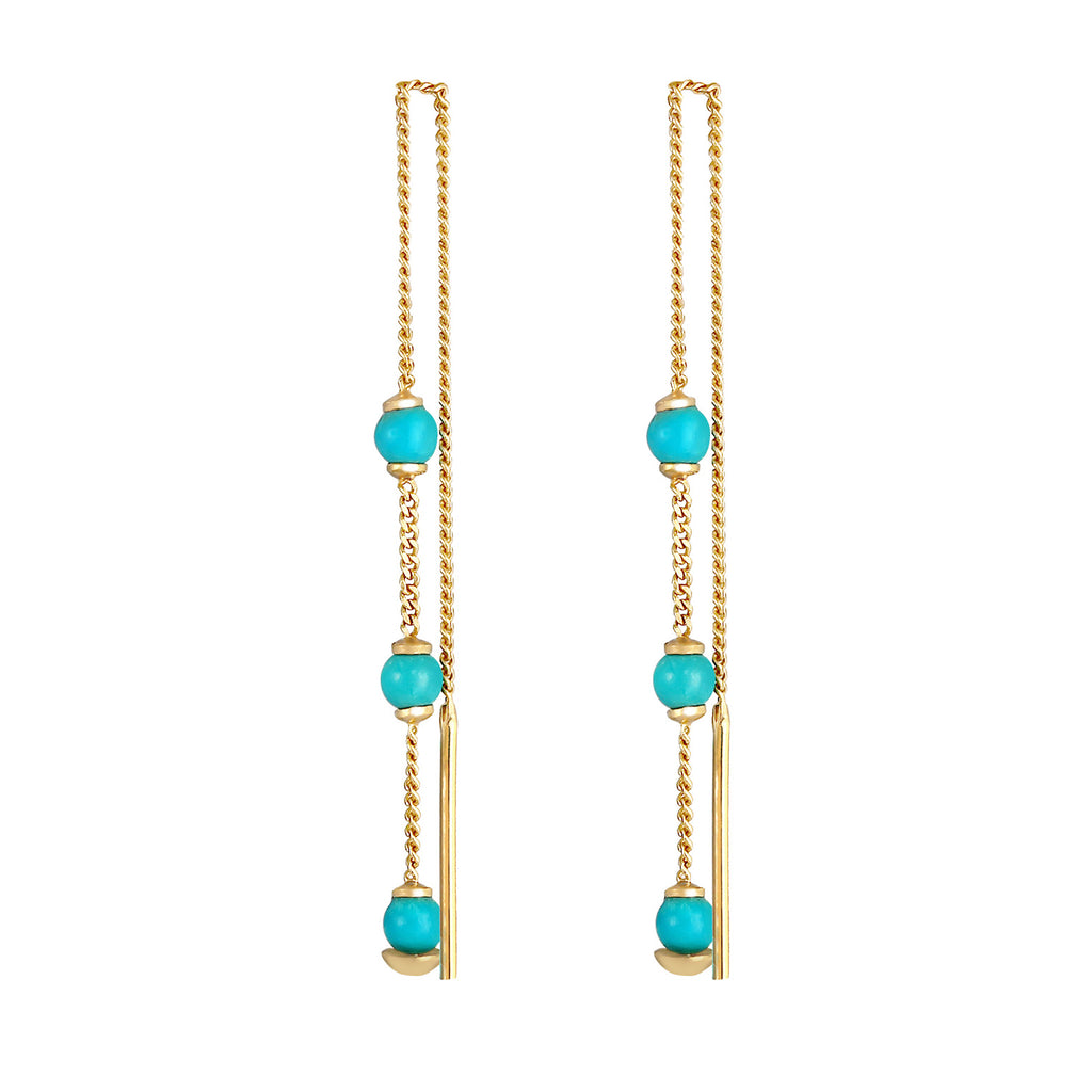 Gold Perhiasan Wanita Perak Asli - Silver Anting Pull Through Turquoise Trend Blogger Howlite Beads Gold Plated