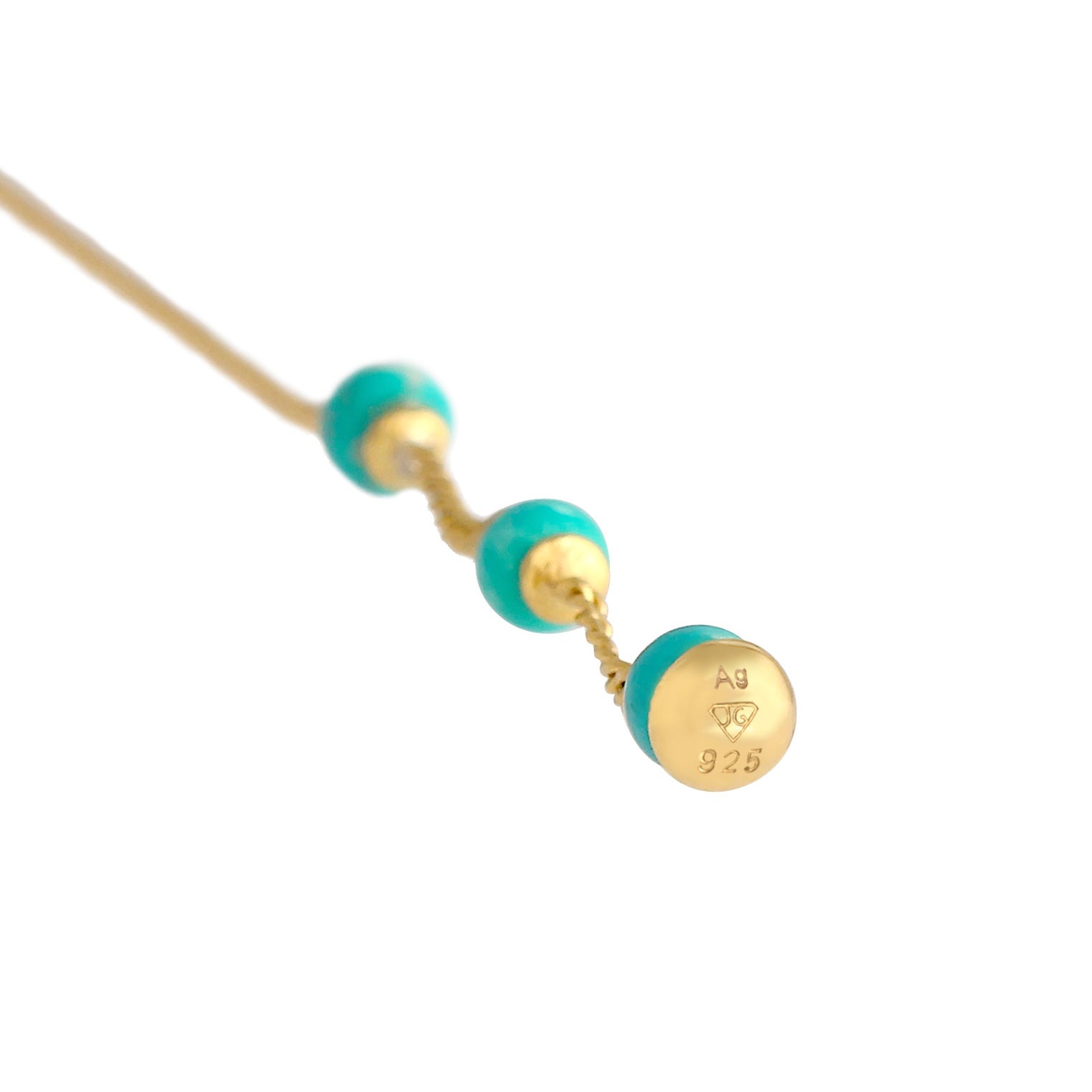 Gold Perhiasan Wanita Perak Asli - Silver Anting Pull Through Turquoise Trend Blogger Howlite Beads Gold Plated