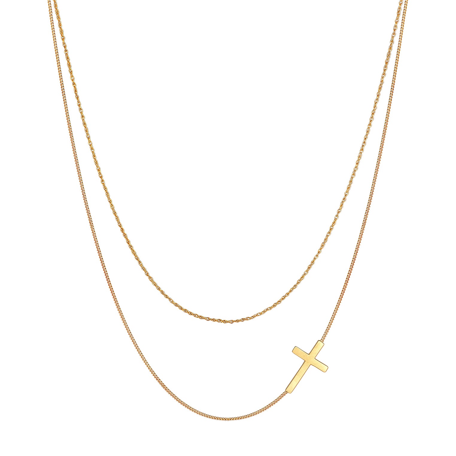 Gold Perhiasan Wanita Perak Asli - Silver Kalung  Layer Cross Twisted Tank Lapis Emas