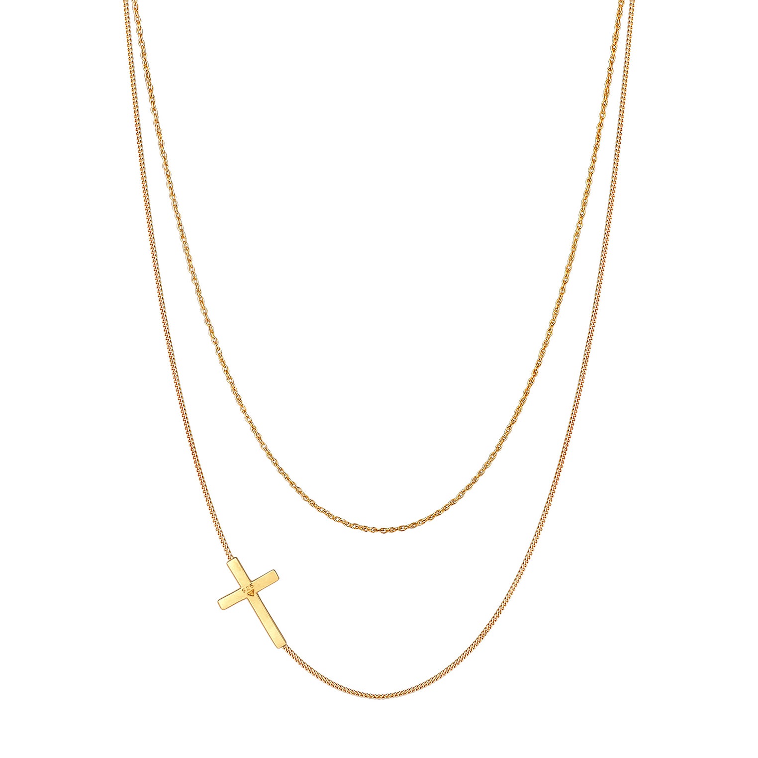 Gold Perhiasan Wanita Perak Asli - Silver Kalung  Layer Cross Twisted Tank Lapis Emas