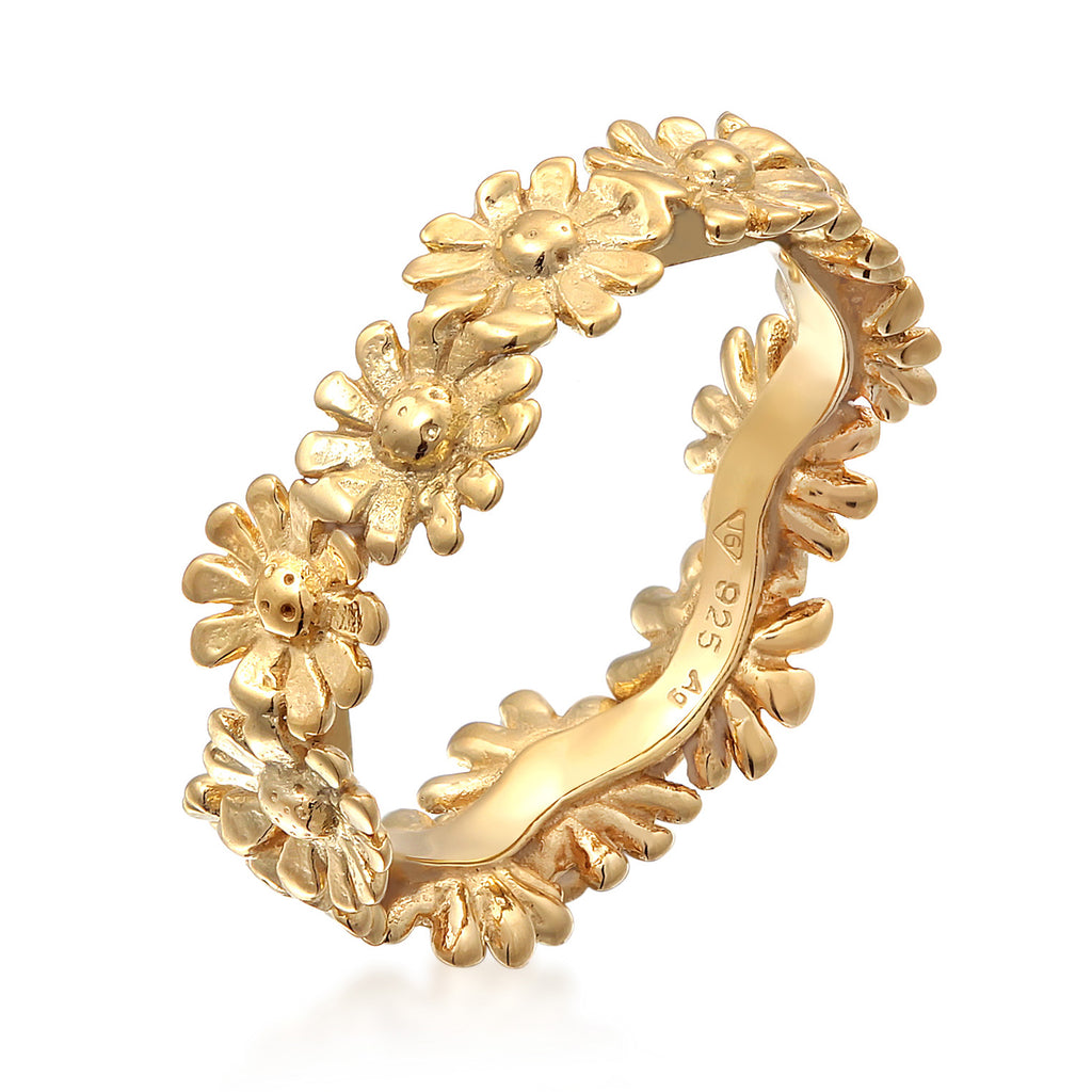 Gold - Elli | Ring Band Flower Boho Look Trend In 925 Sterling Silver Gold Plated