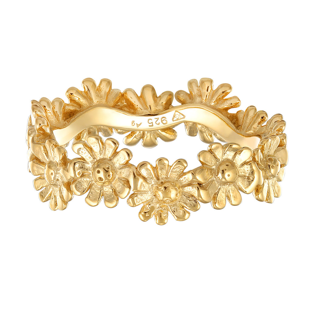 Gold Cincin Perhiasan Perak 925 Wanita Flower Boho Look Gold Plated