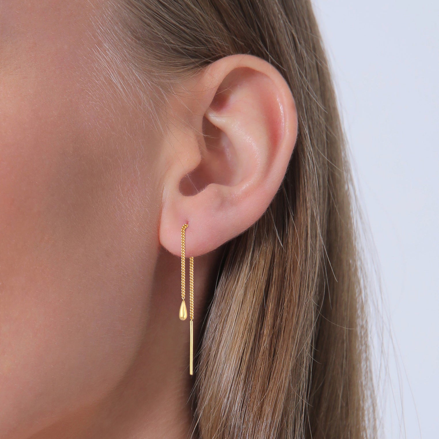 Gold Anting Perhiasan Emas 375 Wanita Drop Curb Chain