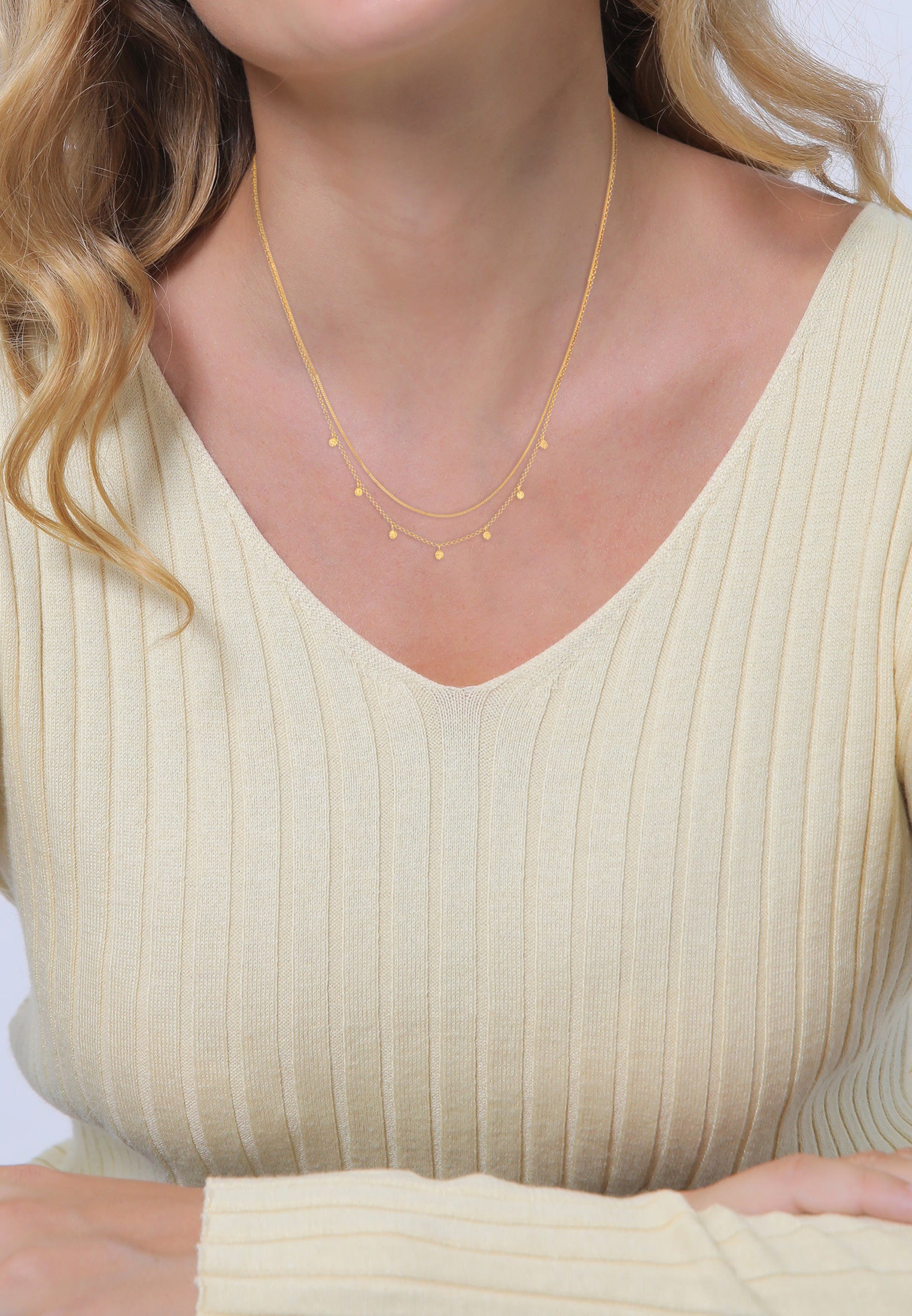Gold Perhiasan Wanita Perak Asli - Silver Kalung  Layer Platelets Hammered Trend Blogger Lapis Emas