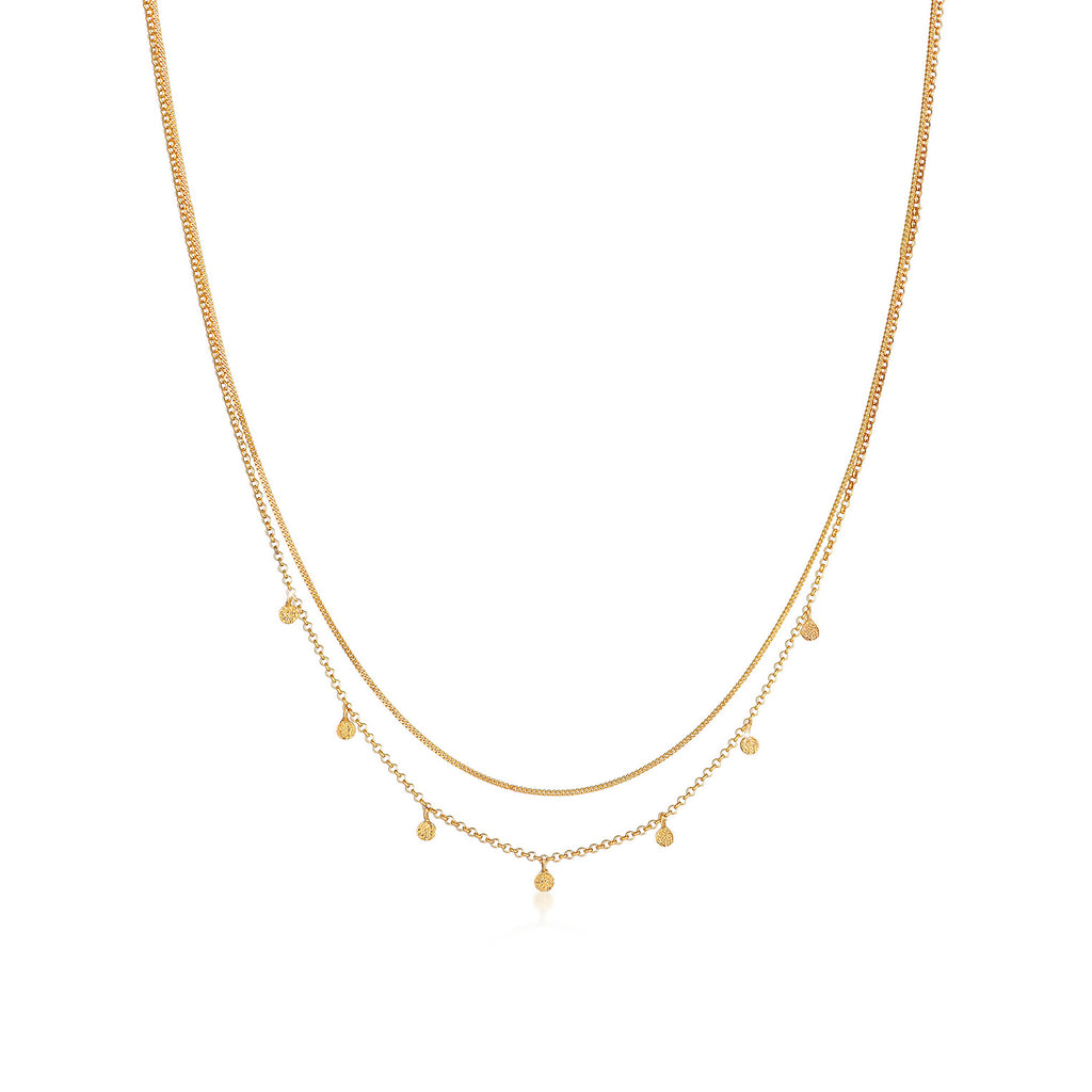 Gold Perhiasan Wanita Perak Asli - Silver Kalung  Layer Platelets Hammered Trend Blogger Lapis Emas