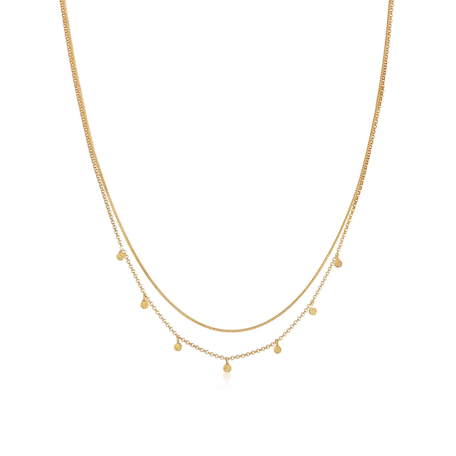 Gold Perhiasan Wanita Perak Asli - Silver Kalung  Layer Platelets Hammered Trend Blogger Lapis Emas