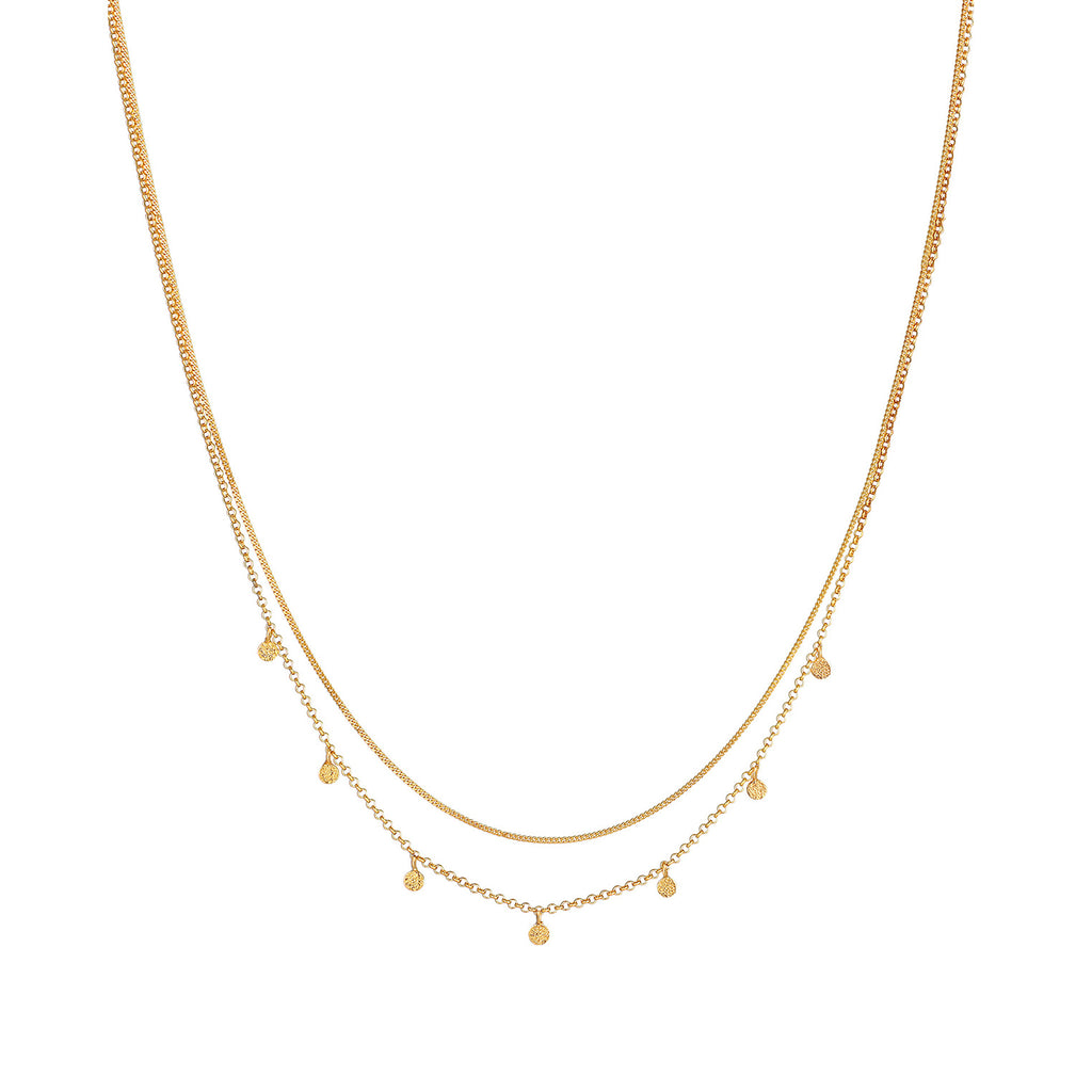 Gold Perhiasan Wanita Perak Asli - Silver Kalung  Layer Platelets Hammered Trend Blogger Lapis Emas
