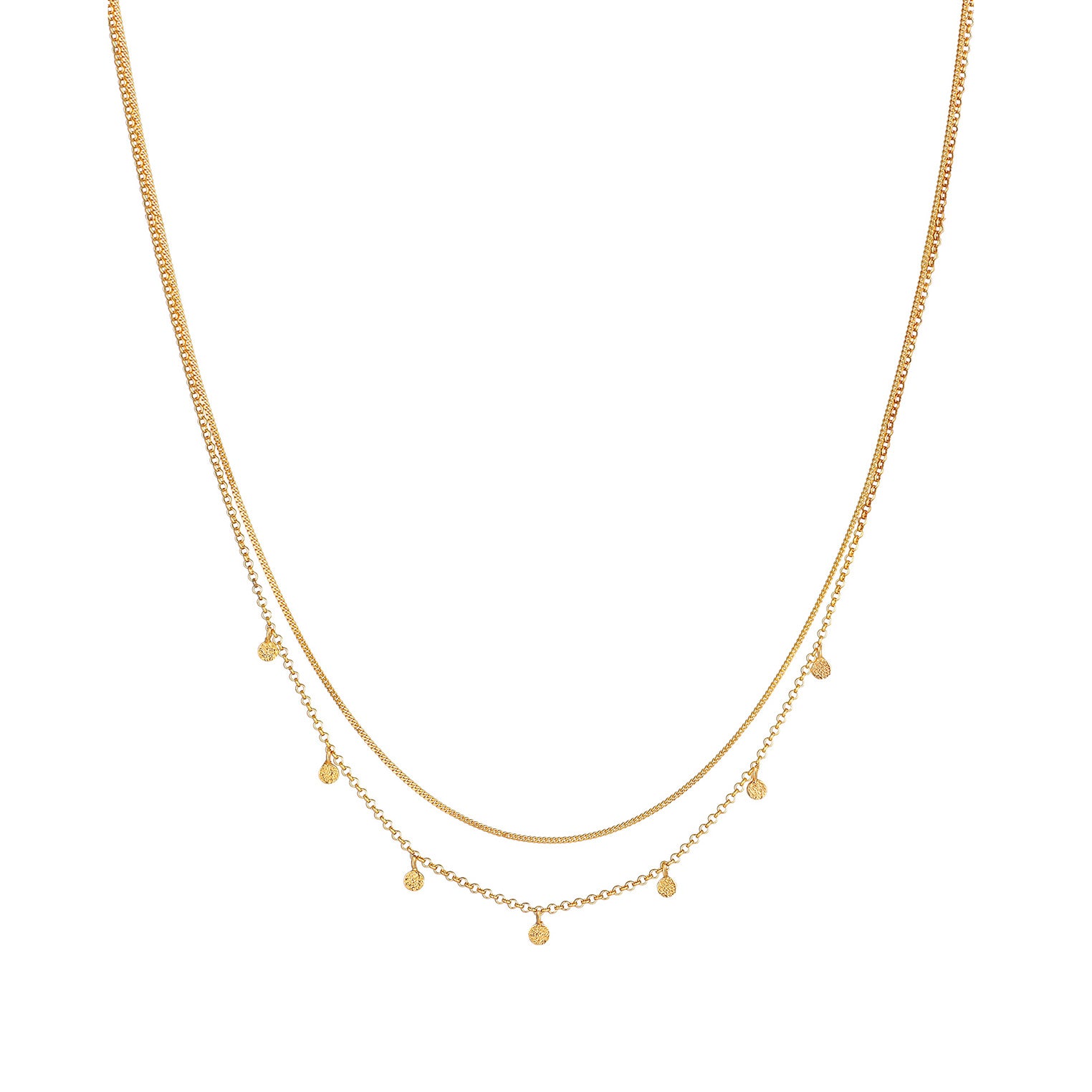 Gold Perhiasan Wanita Perak Asli - Silver Kalung  Layer Platelets Hammered Trend Blogger Lapis Emas