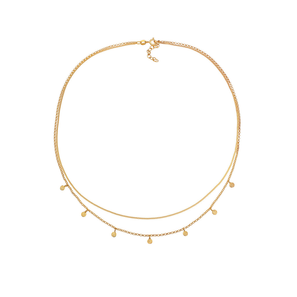 Gold Perhiasan Wanita Perak Asli - Silver Kalung  Layer Platelets Hammered Trend Blogger Lapis Emas