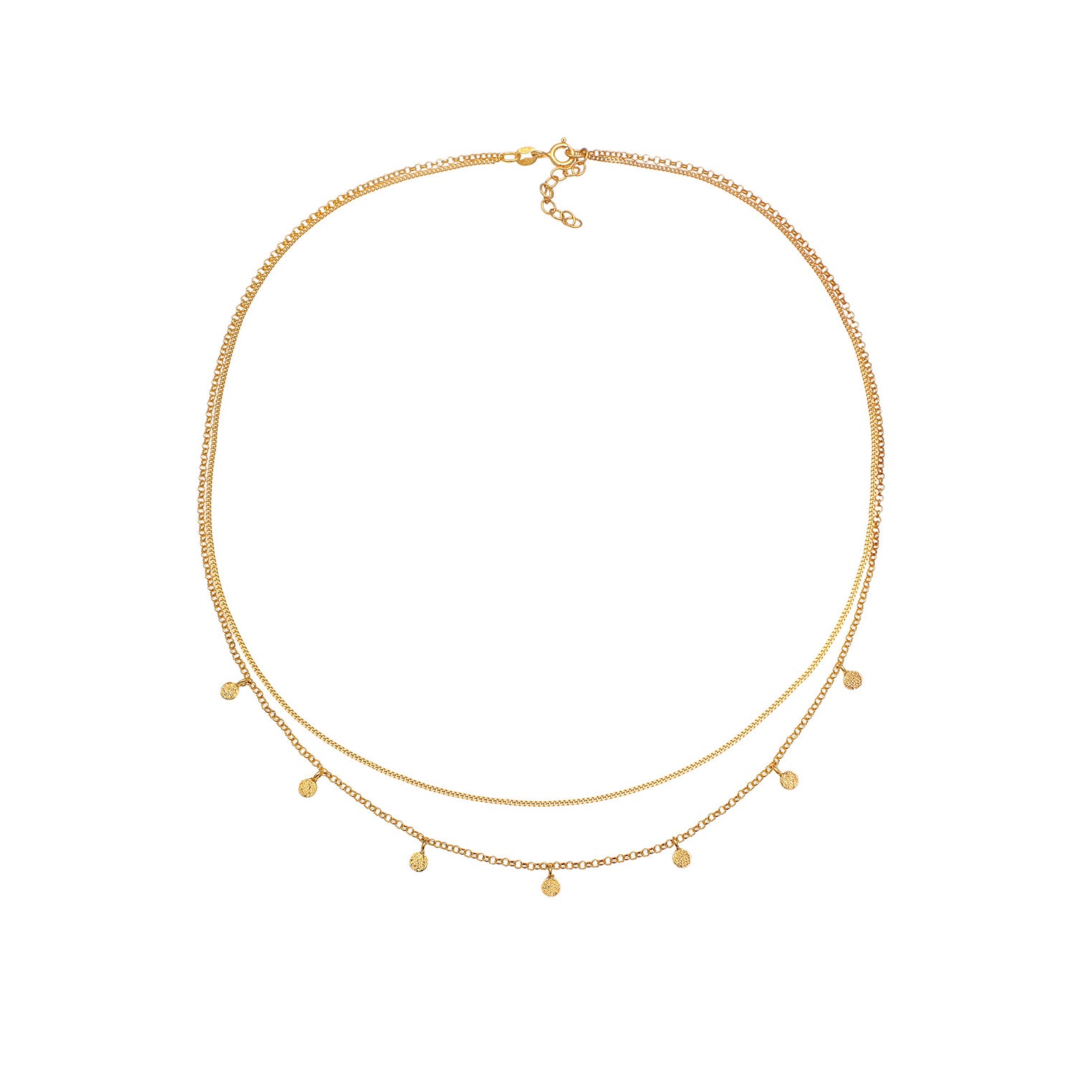 Gold Perhiasan Wanita Perak Asli - Silver Kalung  Layer Platelets Hammered Trend Blogger Lapis Emas