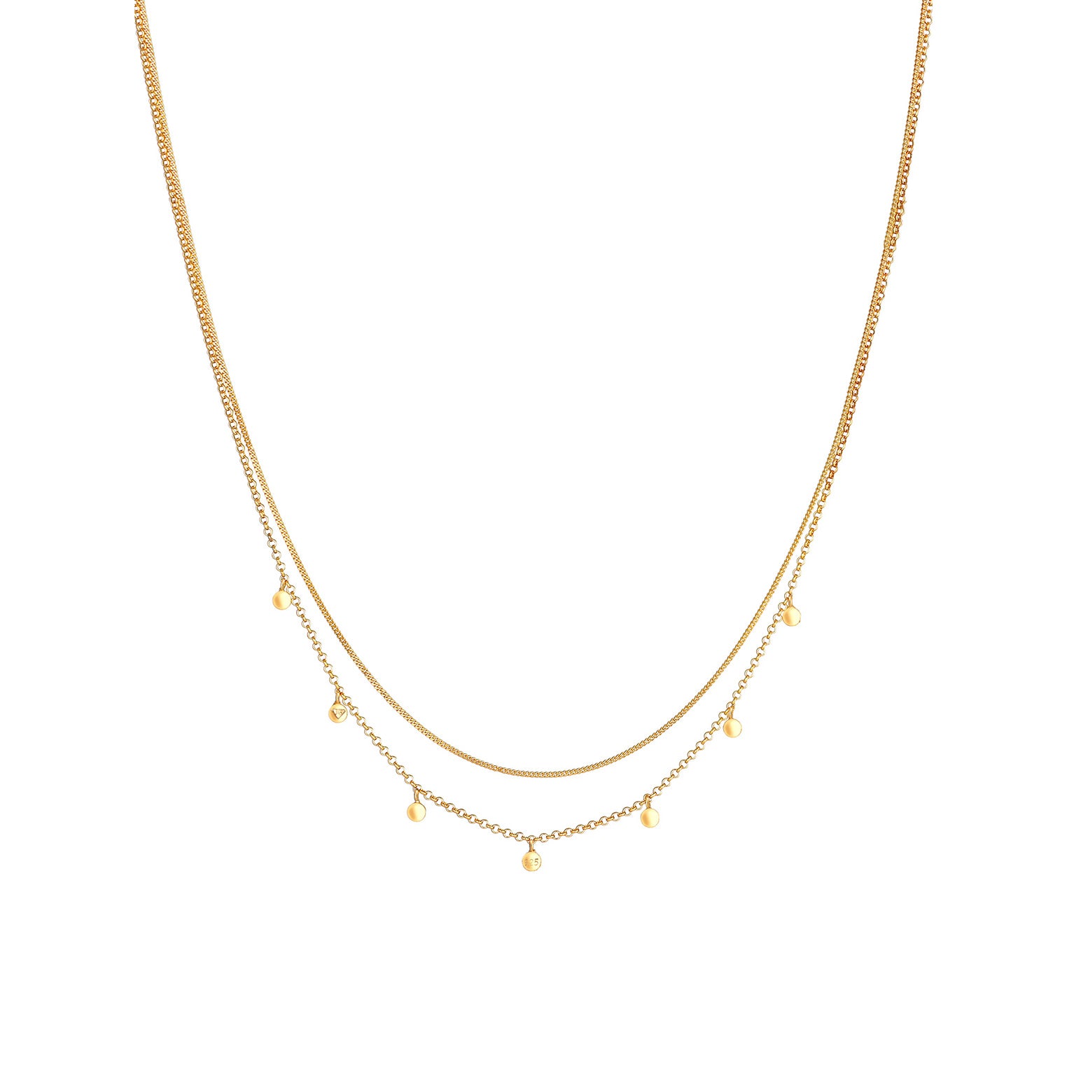 Gold Perhiasan Wanita Perak Asli - Silver Kalung  Layer Platelets Hammered Trend Blogger Lapis Emas