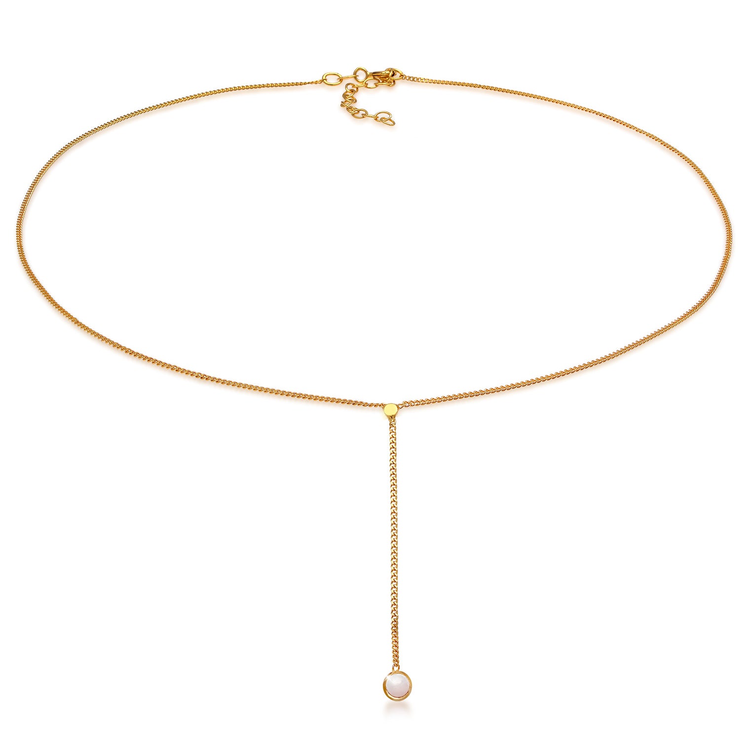 Gold Perhiasan Wanita Perak Asli - Silver Kalung  Choker Y- Solitaire Pink Quartz Lapis Emas