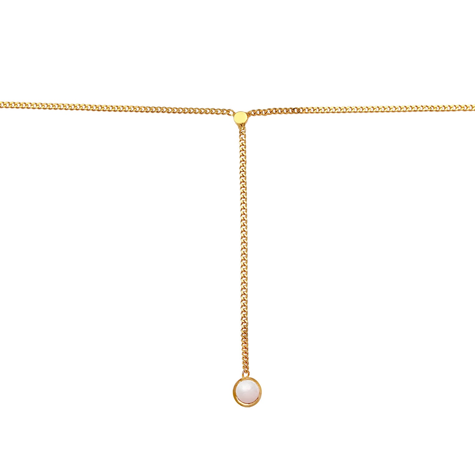 Gold Perhiasan Wanita Perak Asli - Silver Kalung  Choker Y- Solitaire Pink Quartz Lapis Emas