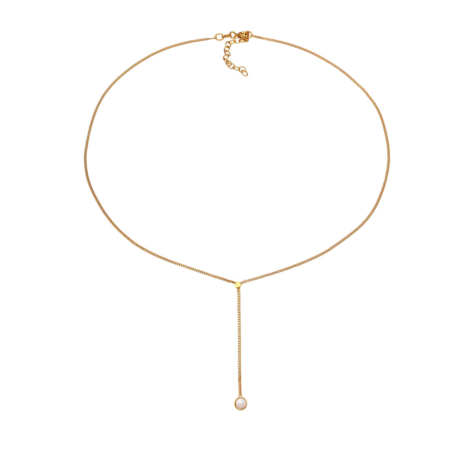 Gold Perhiasan Wanita Perak Asli - Silver Kalung  Choker Y- Solitaire Pink Quartz Lapis Emas