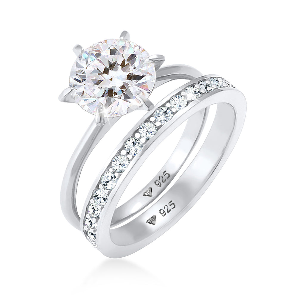 Solitaire Glamorous Ring Set 925 Silver – Embellished with Crystals by Swarovski®