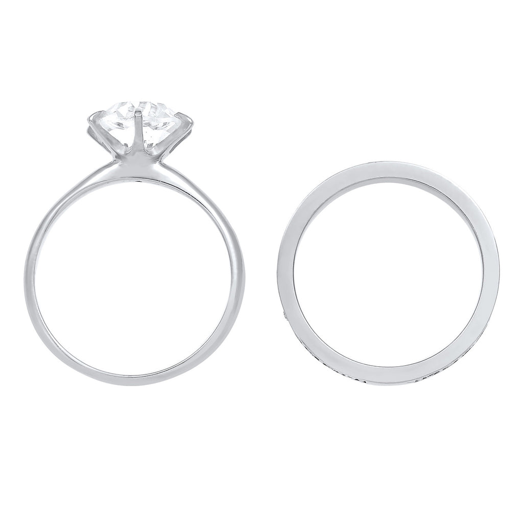 Silver Cincin Perhiasan Perak 925 Wanita Band Set Solitaire Glamorous with Crystals