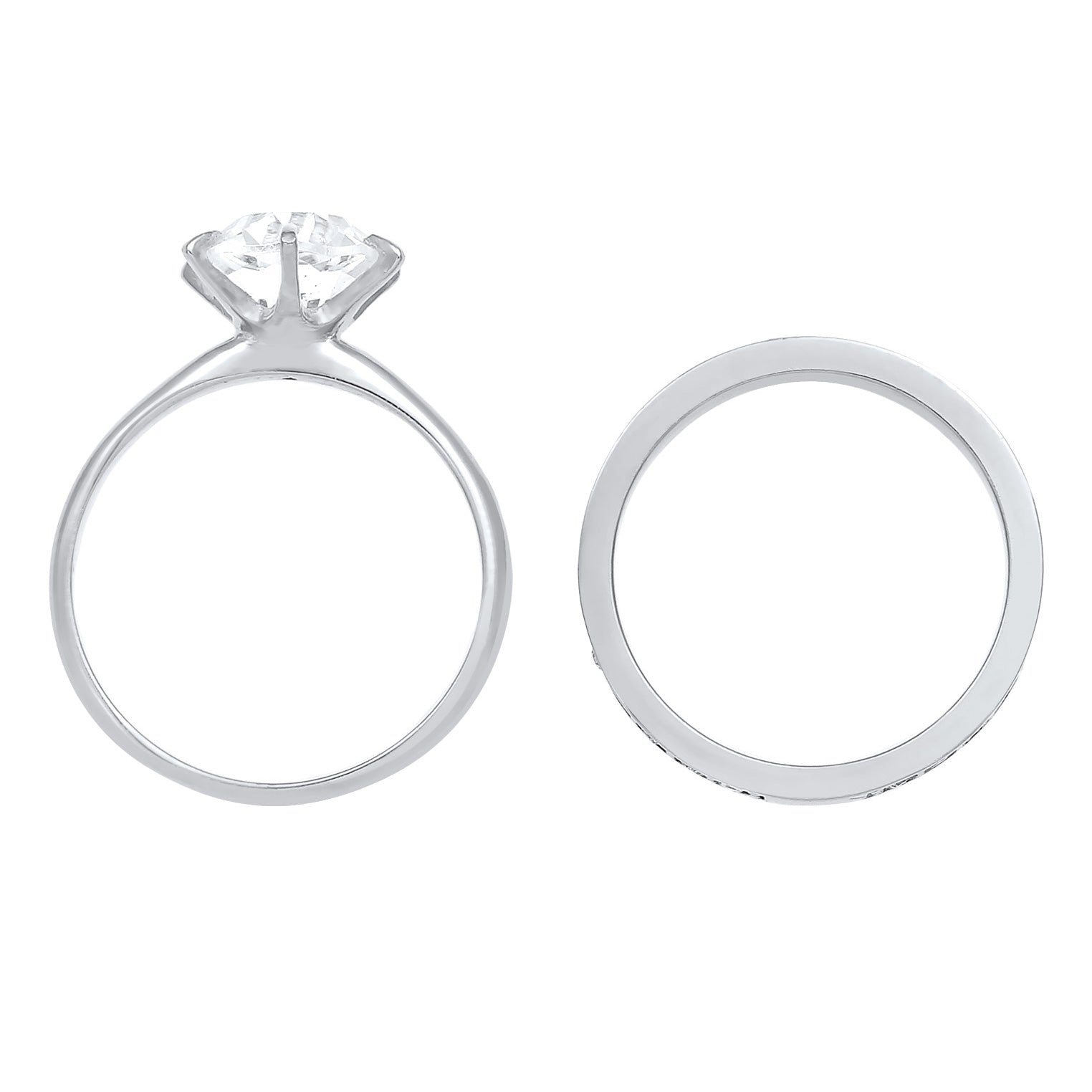 Silver Cincin Perhiasan Perak 925 Wanita Band Set Solitaire Glamorous with Crystals