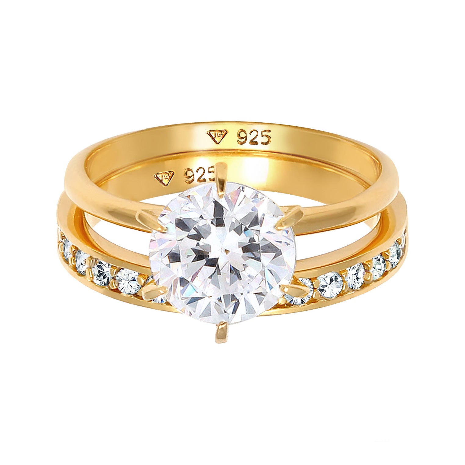 Gold Perhiasan Wanita Perak Asli - Silver Cincin Set Glamorous Gold Plated