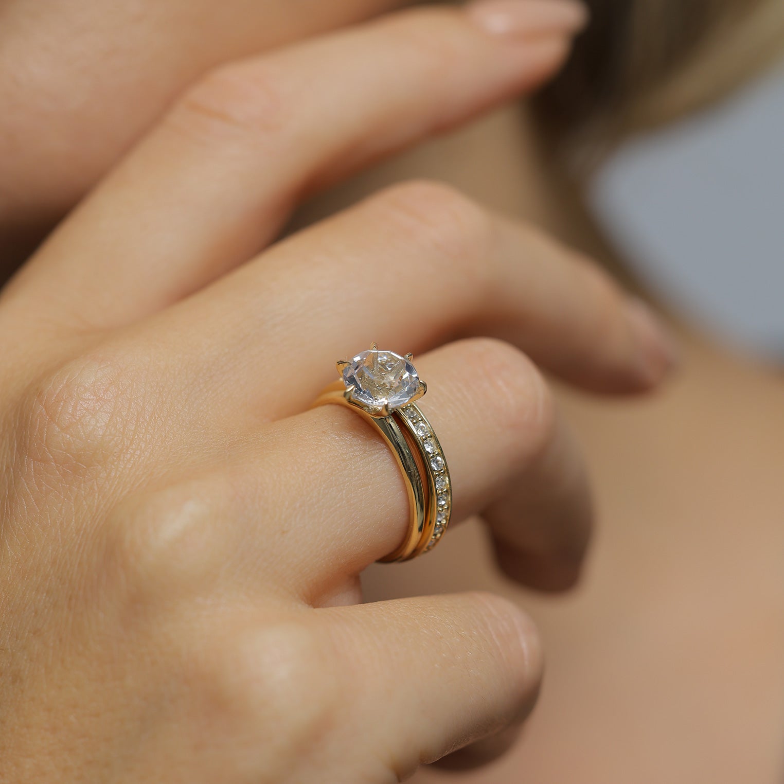 Gold Perhiasan Wanita Perak Asli - Silver Cincin Set Glamorous Gold Plated