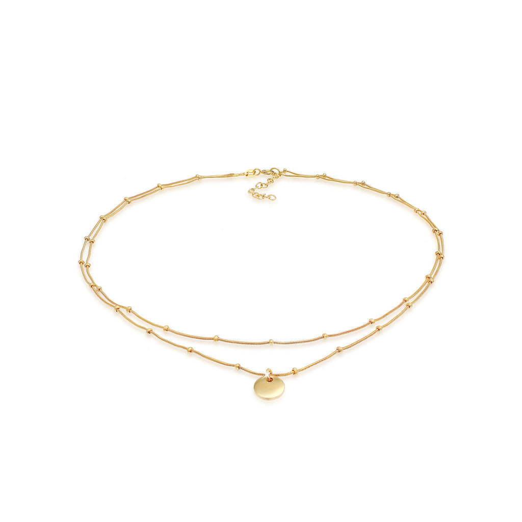Gold Perhiasan Wanita Perak Asli - Silver Kalung  Choker Ball Layer Platelet Basic Lapis Emas