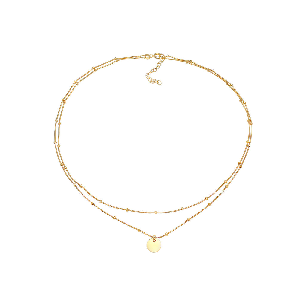 Gold Perhiasan Wanita Perak Asli - Silver Kalung  Choker Ball Layer Platelet Basic Lapis Emas