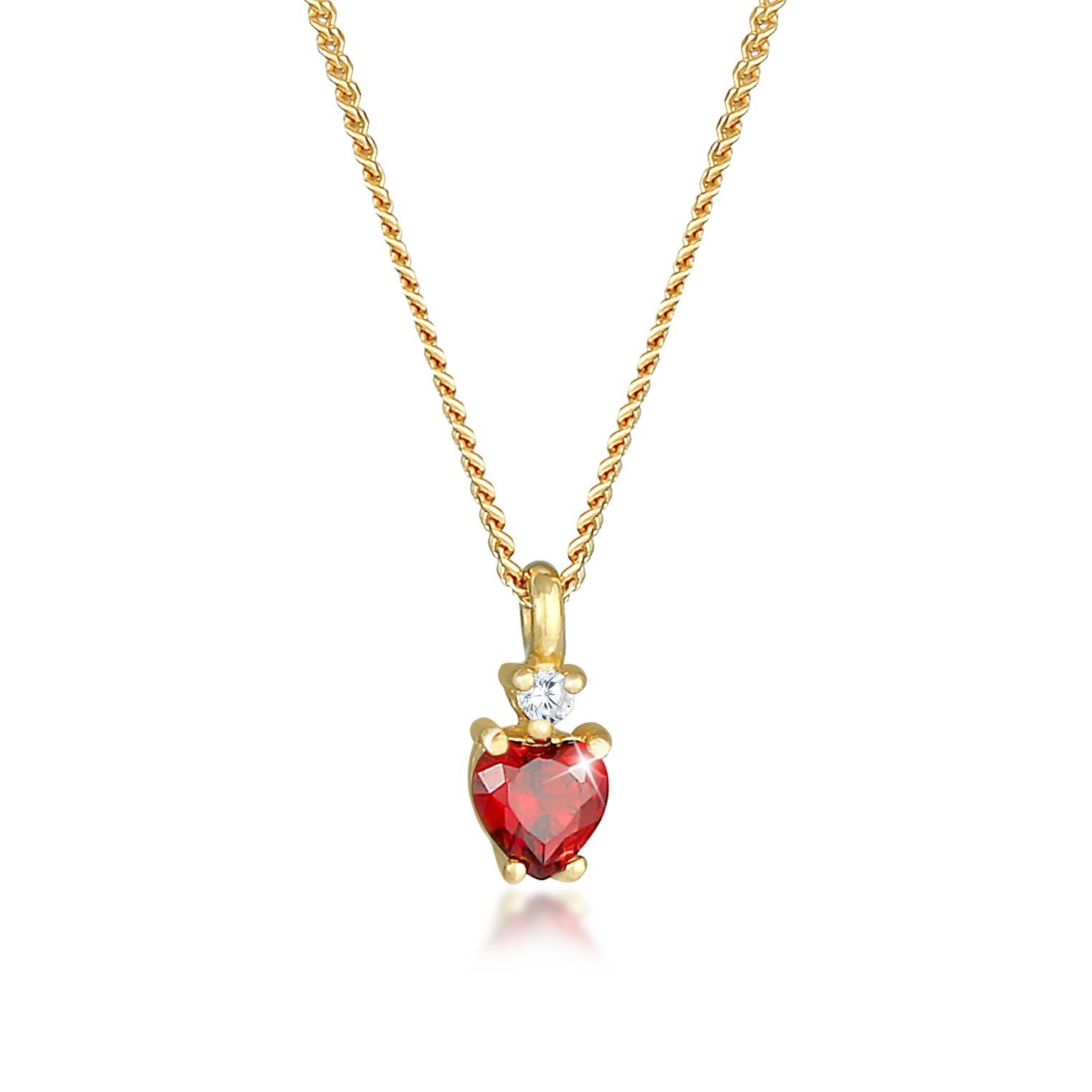 Red Perhiasan Wanita Perak Asli - Silver Kalung Heart Pendant Red Crystals Gold Plated