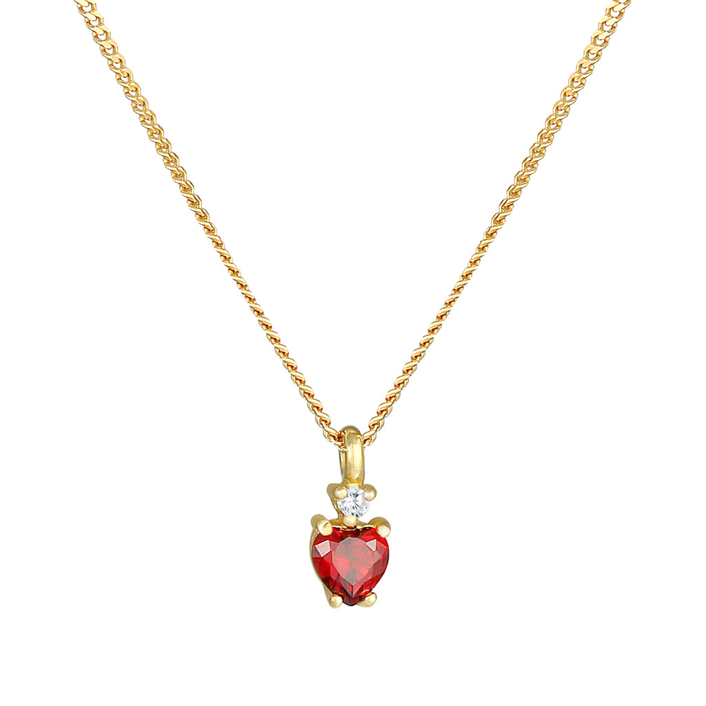 Red Perhiasan Wanita Perak Asli - Silver Kalung Heart Pendant Red Crystals Gold Plated