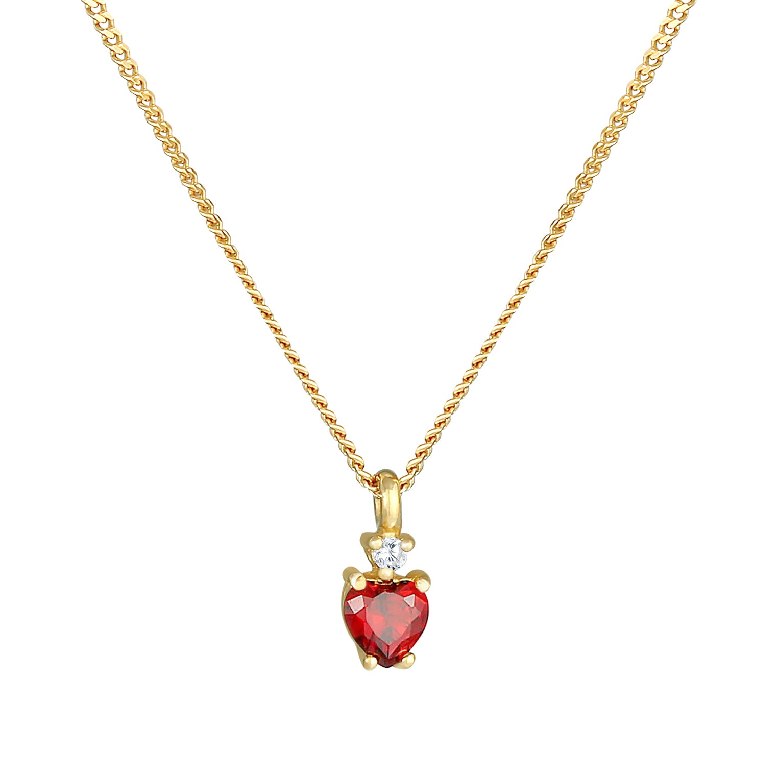 Red Perhiasan Wanita Perak Asli - Silver Kalung Heart Pendant Red Crystals Gold Plated